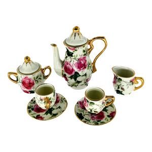 Vintage Formalities Baum Bros Miniature Tea Set Porcelain Pink Rose Gold Trim